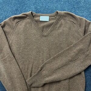 Vintage Thane Sweater Mens Medium Brown V Neck Lambswool Knit USA Made Pullover